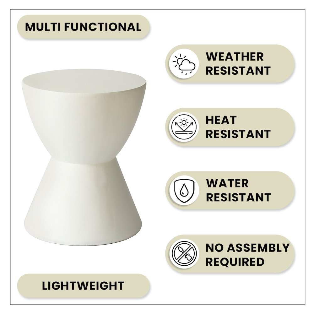 Loft Collection Fiberglass Outdoor Side Table in White. Picture 15