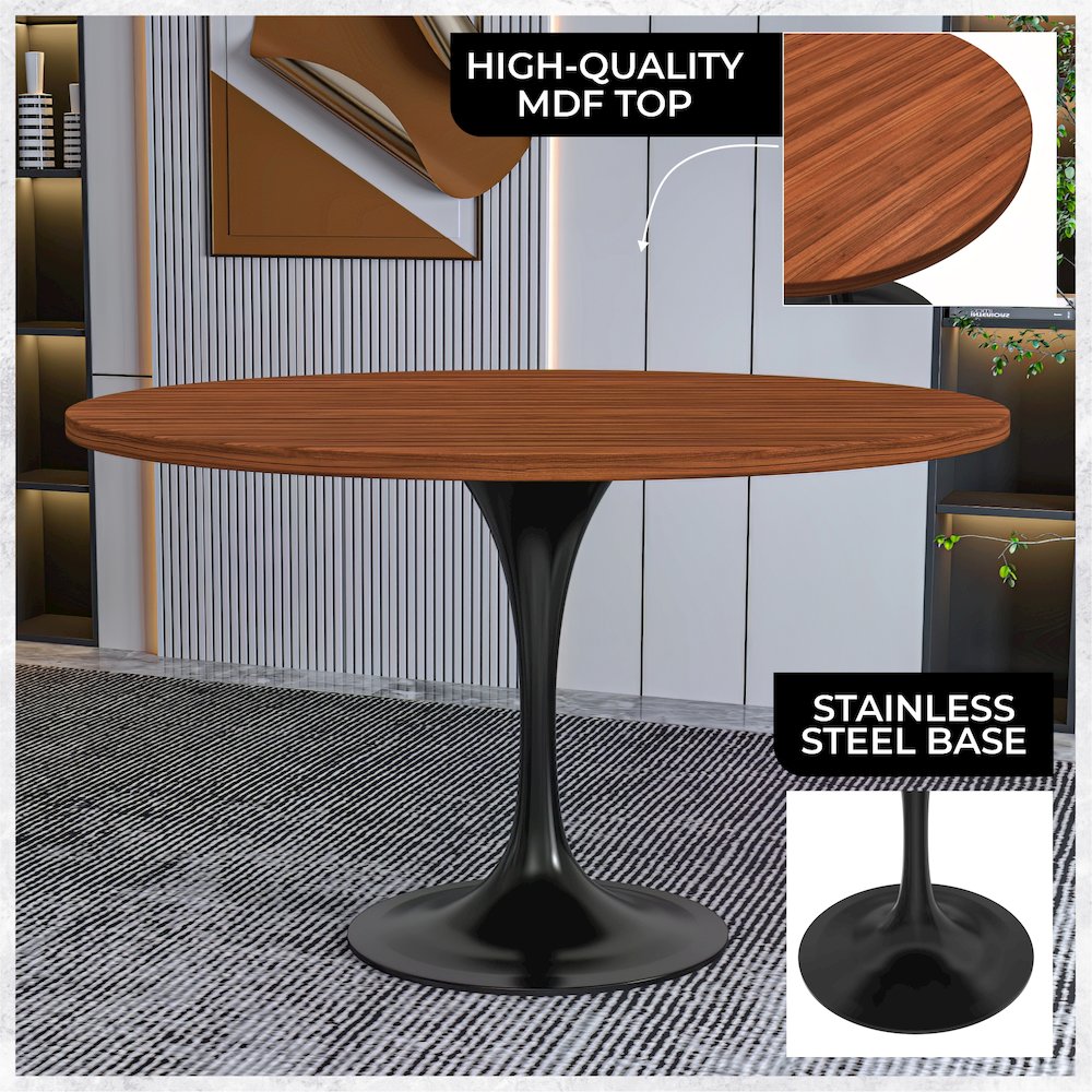 Verve Collection 48 Round Dining Table, Black Base with Cognac Brown MDF Top. Picture 2
