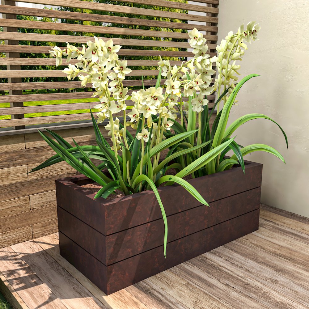 Oasis Series Rectangle Poly Stone Planter in Brown 15.7" x 13.8"   35.8 Long. Picture 6