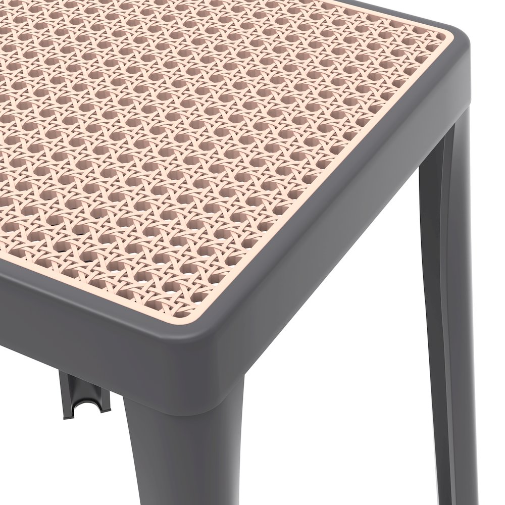 Tresse Series Stackable Poly Stool With Wicker Top 12 in Grey. Picture 7