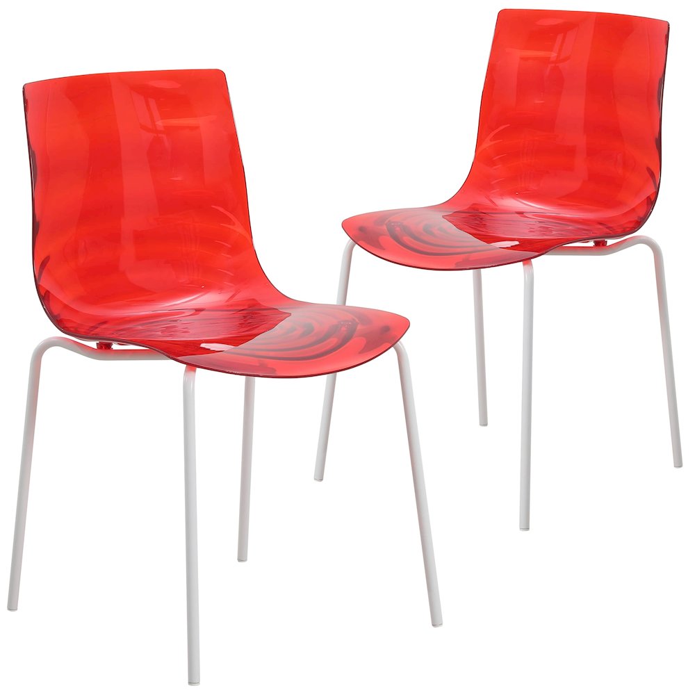 Astor Water Ripple Design Dining Chair in White Base Trans Red Seat Set of 2. Picture 11