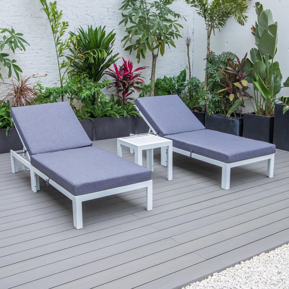 Outdoor White Chaise Lounge Chair Set of 2 With Side Table & Cushions. Picture 3