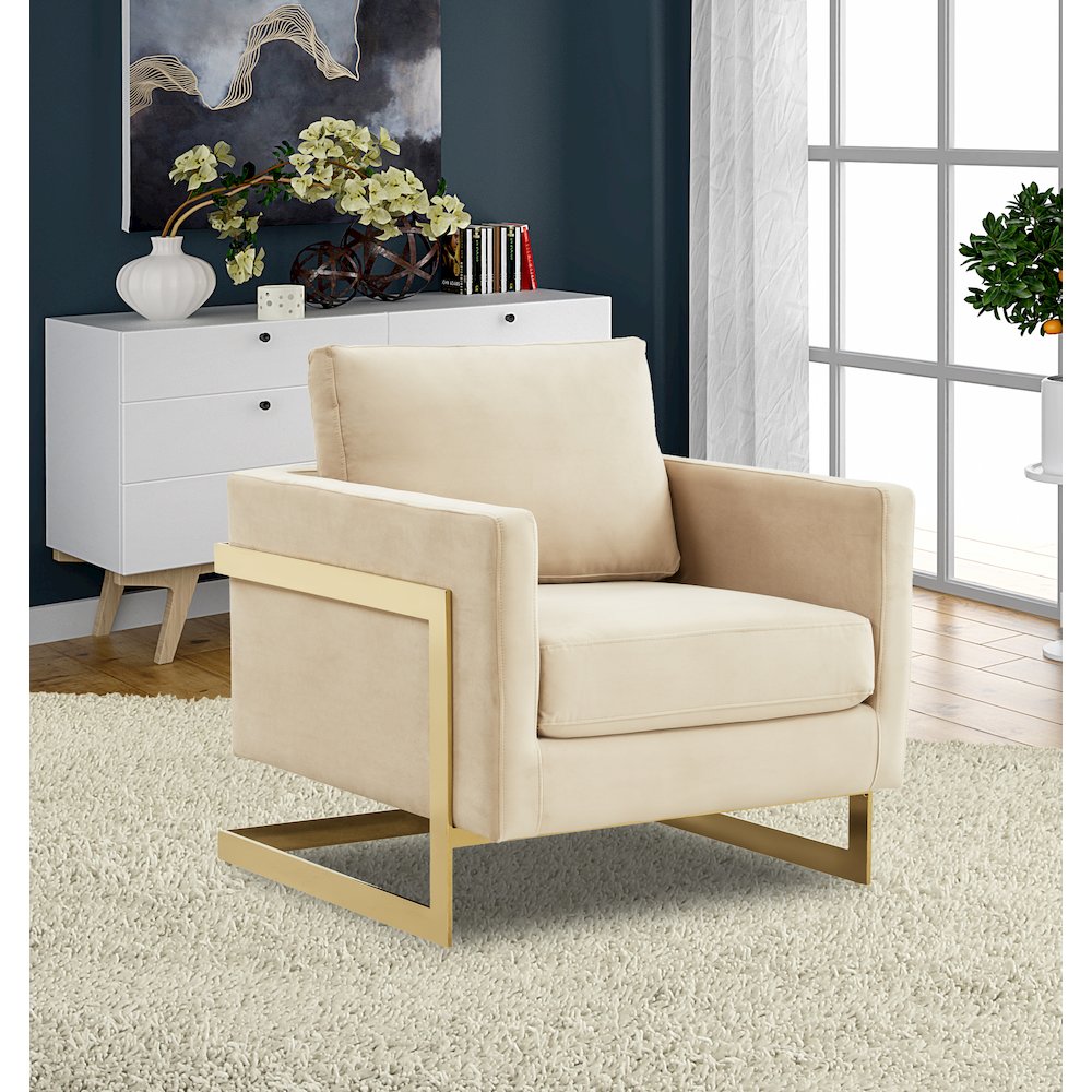 Lincoln Velvet Accent Armchair With Gold Frame. Picture 4