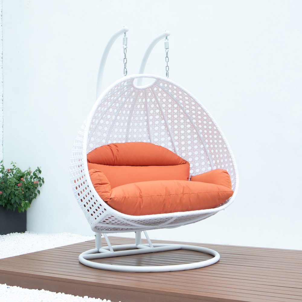 White Wicker Hanging 2 person Egg Swing Chair. Picture 5