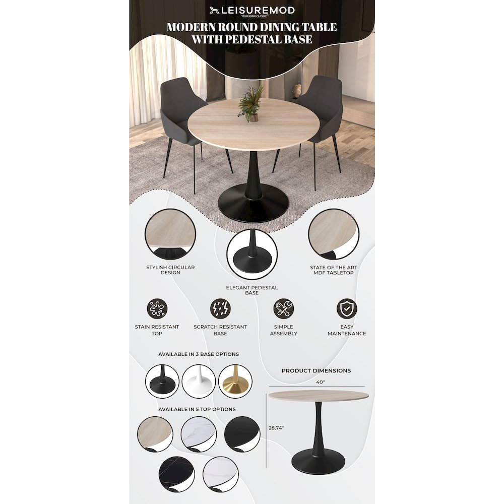 Bristol 40" round dining table Black base with marbled MDF top. Picture 8