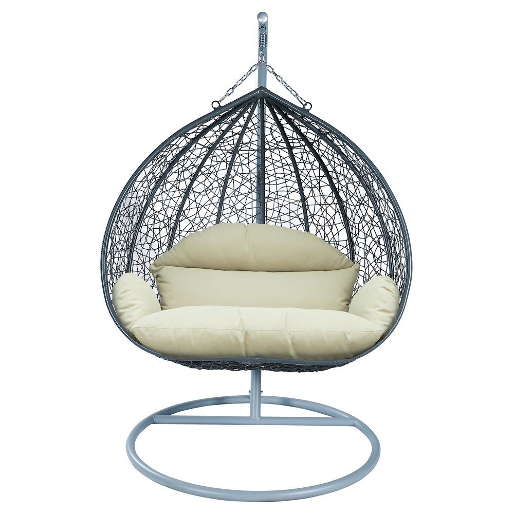 Recluse Collection Modern Outdoor Swing Chair Grey Frame with ES57 Taupe Cushion. Picture 4