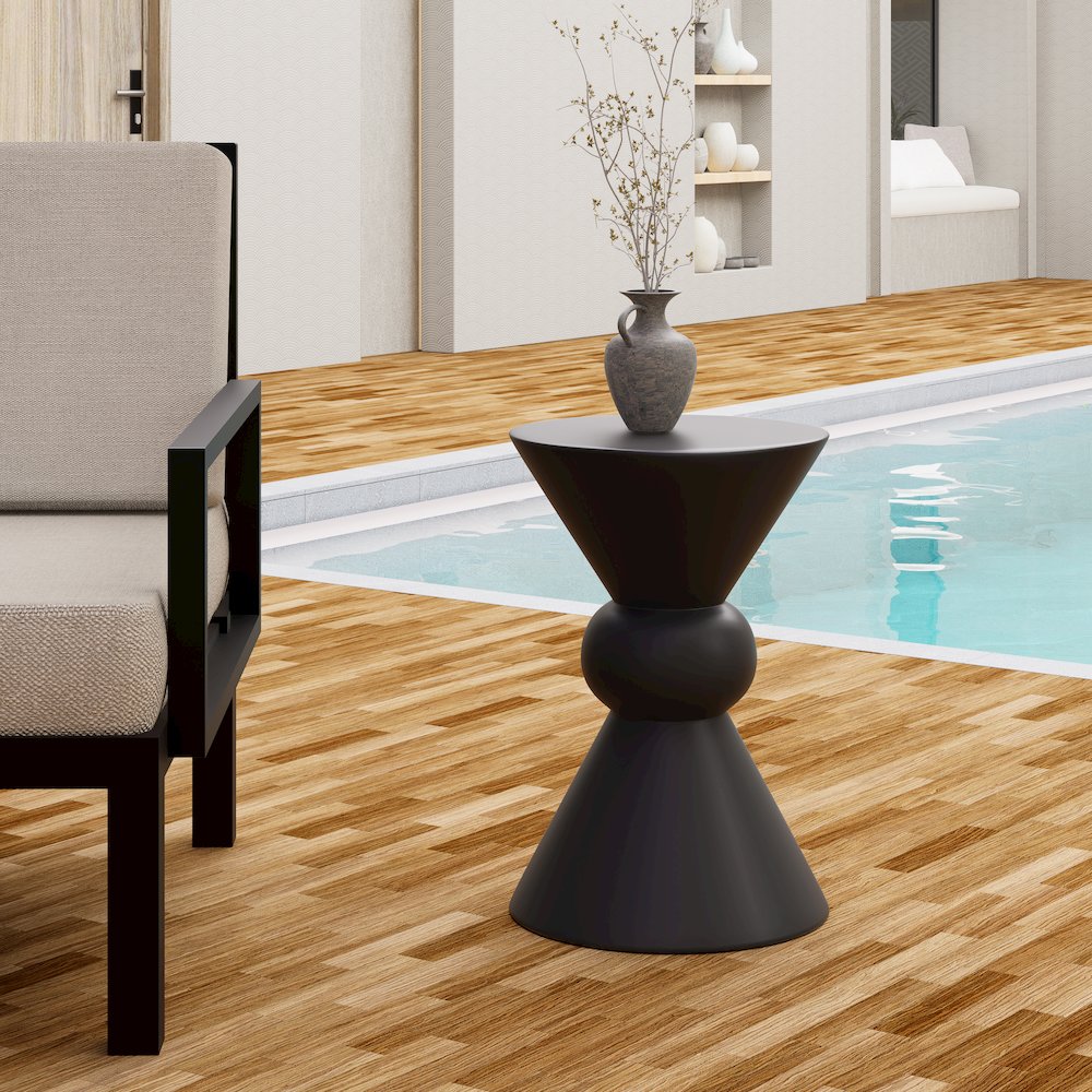 Echo Collection Fiberglass Outdoor Side Table in Dark Grey. Picture 7