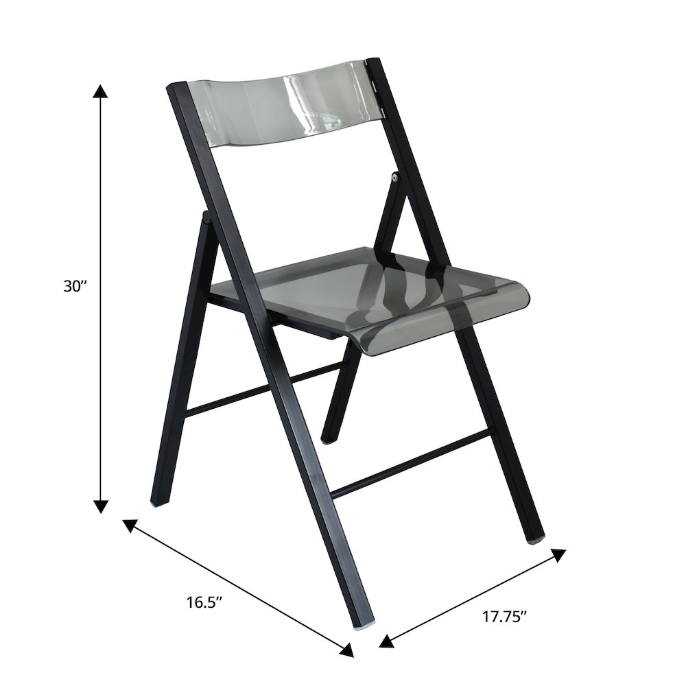 Menno Modern Acrylic Folding Chair Black Frame With Trans Black Seat Set of 2. Picture 1