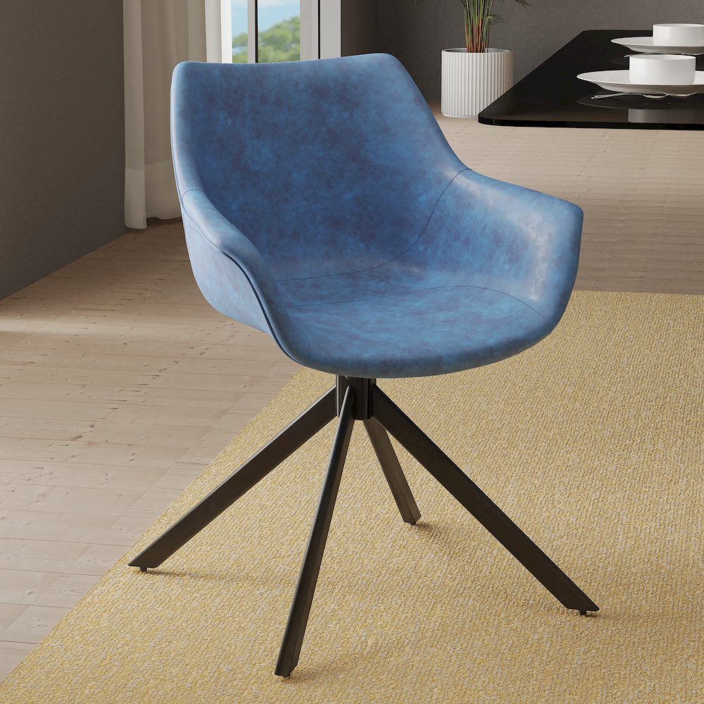 Markley Modern Leather Dining Swival Arm Chair in Light Blue. Picture 14