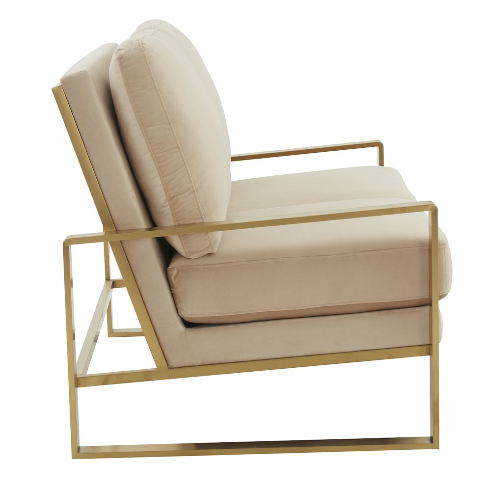 Jefferson Contemporary Modern Velvet Loveseat With Gold Frame. Picture 4
