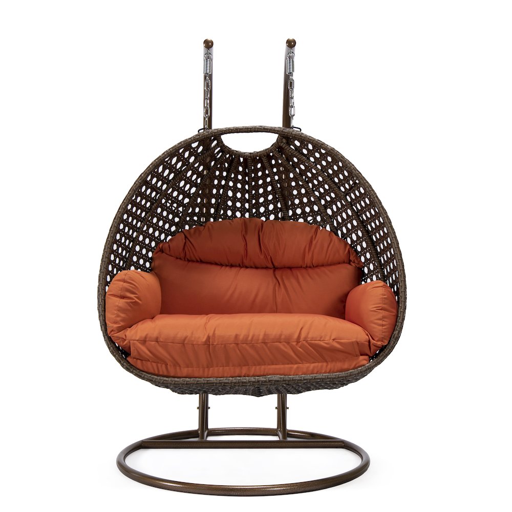 Mendoza Dark Brown Wicker Hanging 2 person Egg Swing Chair. Picture 4