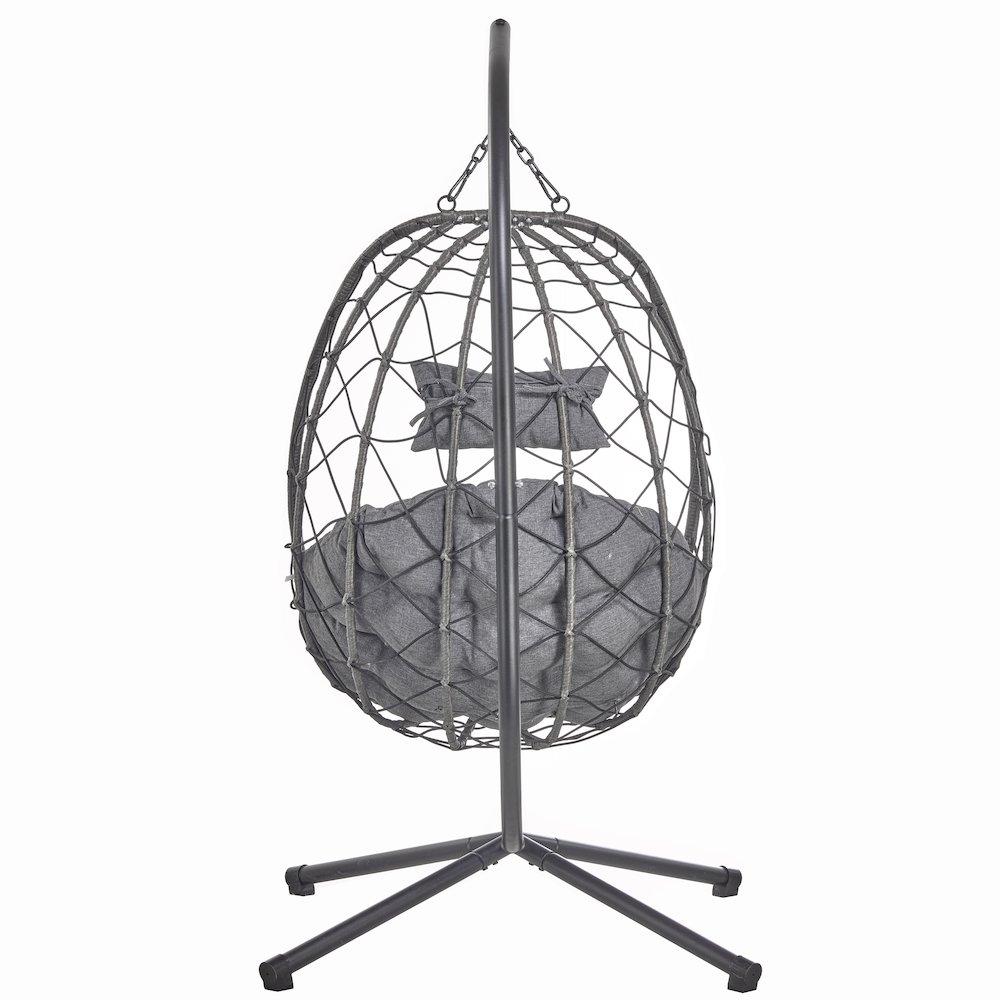 Summit Series Outdoor Egg Swing Chair In Black With CHarcoal Cushions. Picture 11