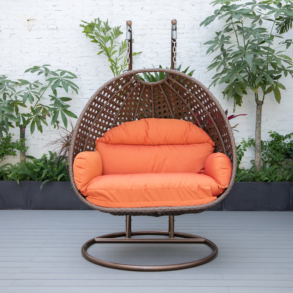 Mendoza Dark Brown Wicker Hanging 2 person Egg Swing Chair. Picture 5