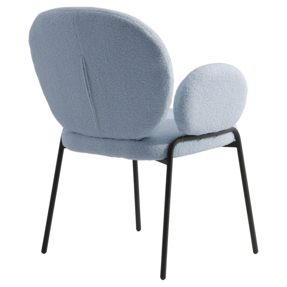 Celestial Series Boucle Dining Arm Chair, Black Frame with Blue Fabric. Picture 2