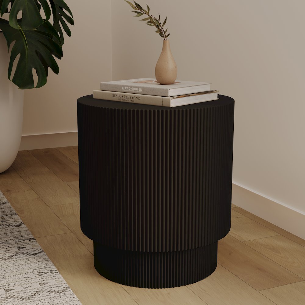 Eden Collection Fiberglass Outdoor Side Table in Black. Picture 3