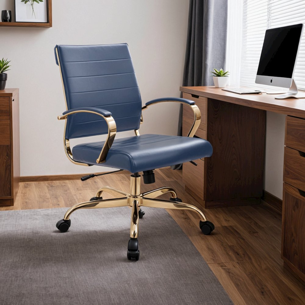 Benmar Home Leather Office Chair With Gold Frame. Picture 9