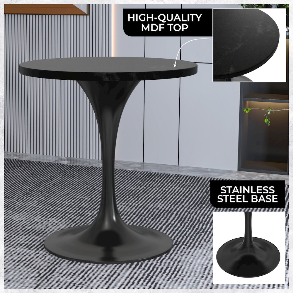 Verve Collection 27 Round Dining Table, Black Base with Black MDF Top. Picture 2