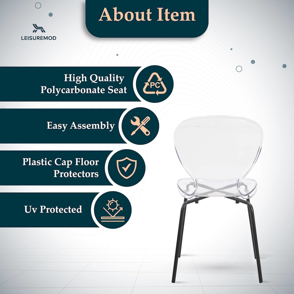 Modern Oyster Transparent Side Chair in Black Base set of 4. Picture 4