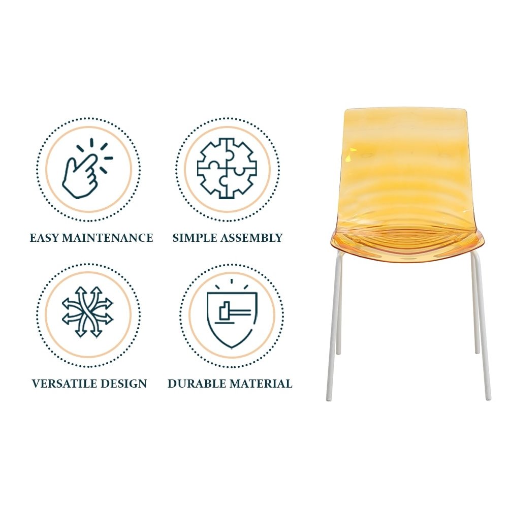 Astor Water Ripple Design Dining Chair in White Base Orange Seat Set of 2. Picture 5