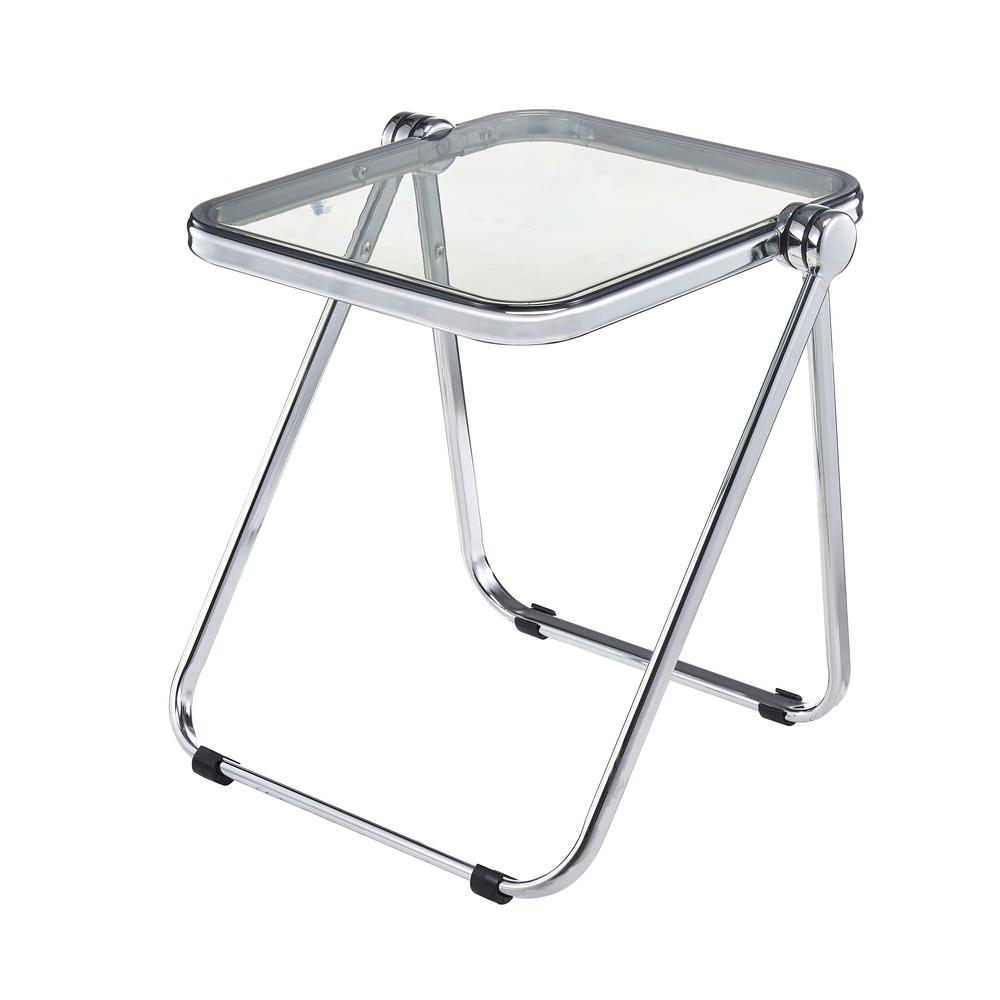 Rectangular Folding Side Table in Chrome Finish with Plastic Tabletop. Picture 1
