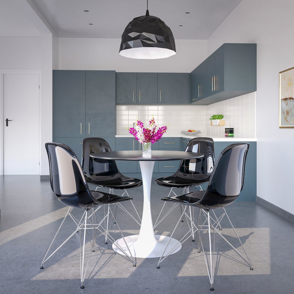 5-Piece Dining Set 35" Round Dining Table in Chrome - Transparent Black. Picture 2