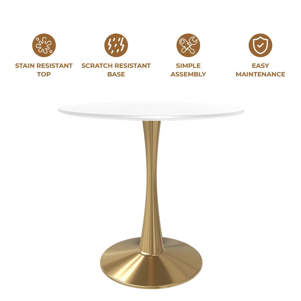 Bristol 24" round dining table Gold Base With White Top. Picture 22