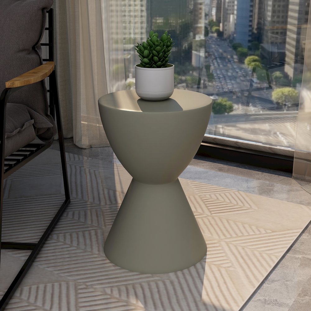 Loft Collection Fiberglass Outdoor Side Table in Moss Grey. Picture 21