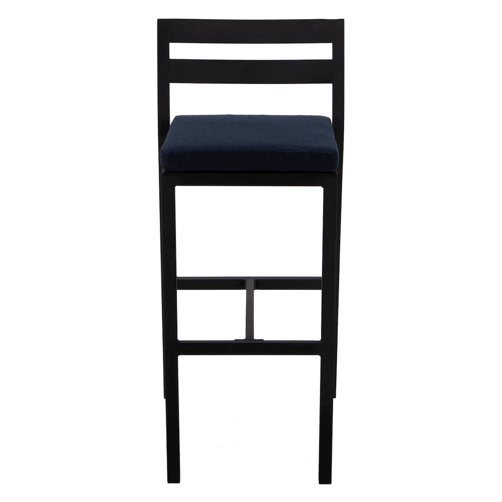 Chelsea Collection Modern Aluminum Chair in black with Blue Cushions - Set of 2. Picture 19