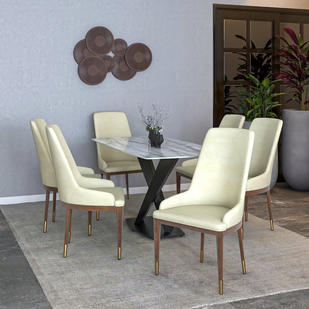 Viva Collection Modern Wooden Dining Chair in Cream Set of 2. Picture 4
