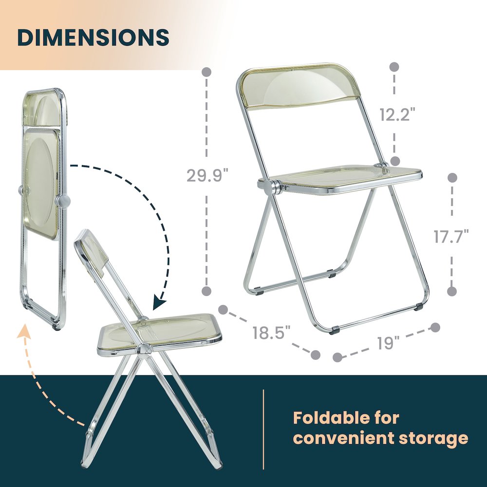 Lawrence Acrylic Folding Chair With Metal Frame, Set of 4. Picture 3
