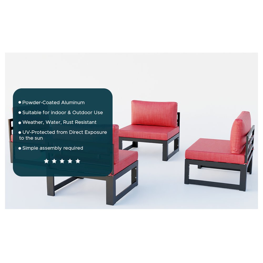 Chelsea 4-Piece Middle Patio Chairs Black Aluminum With Cushions. Picture 5
