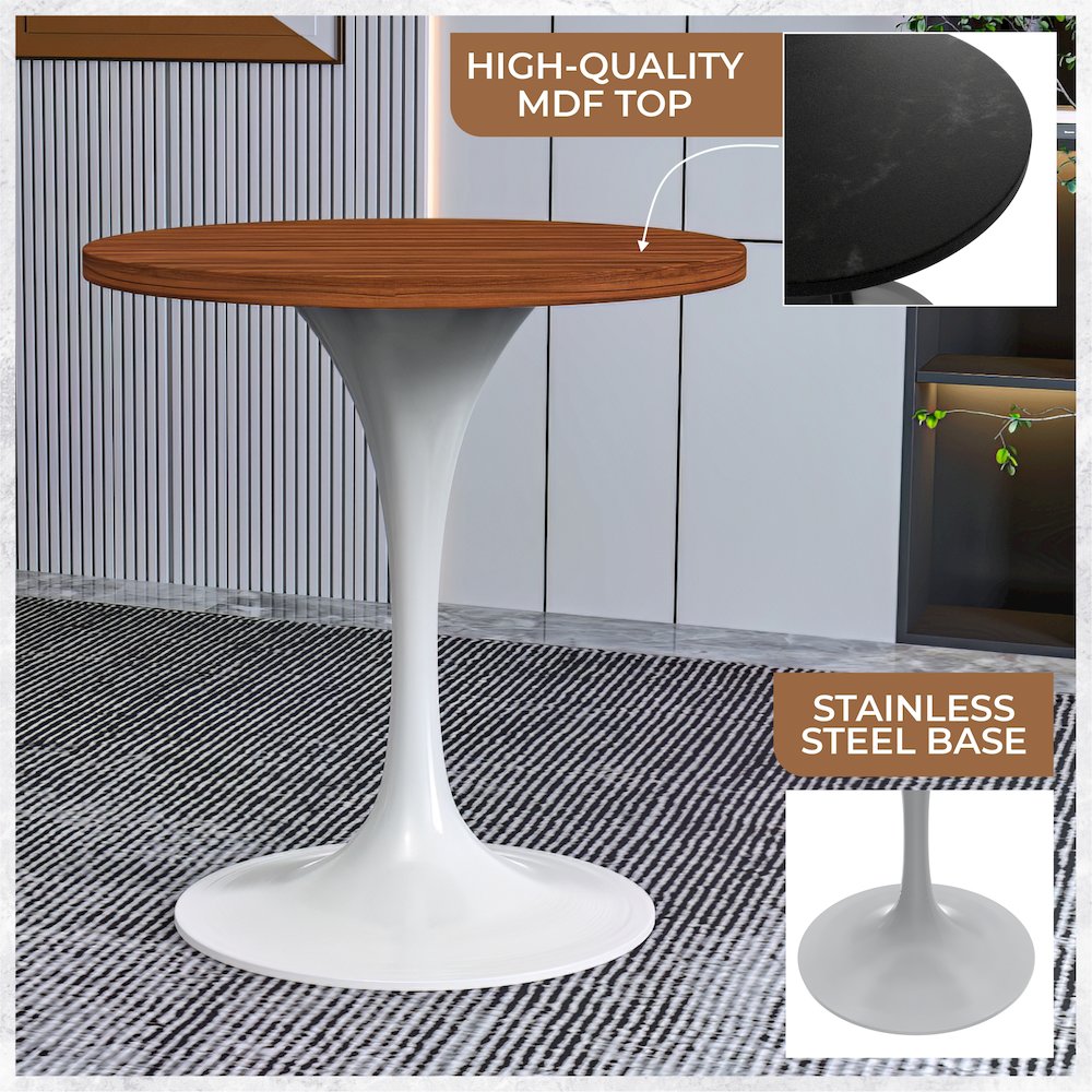 Verve Collection 27 Round Dining Table, White Base with Cognac Brown MDF Top. Picture 3
