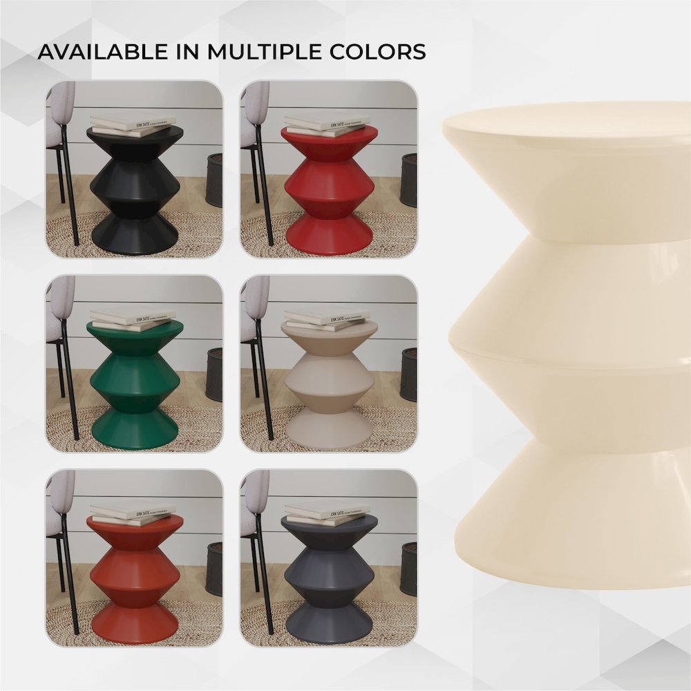 Aura Modern Plastic Side End Table, Indoor/Outdoor Use, Ivory. Picture 3