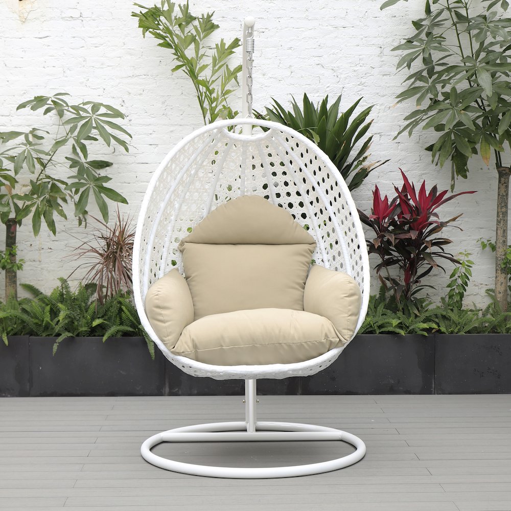 White Wicker Hanging Egg Swing Chair. Picture 4