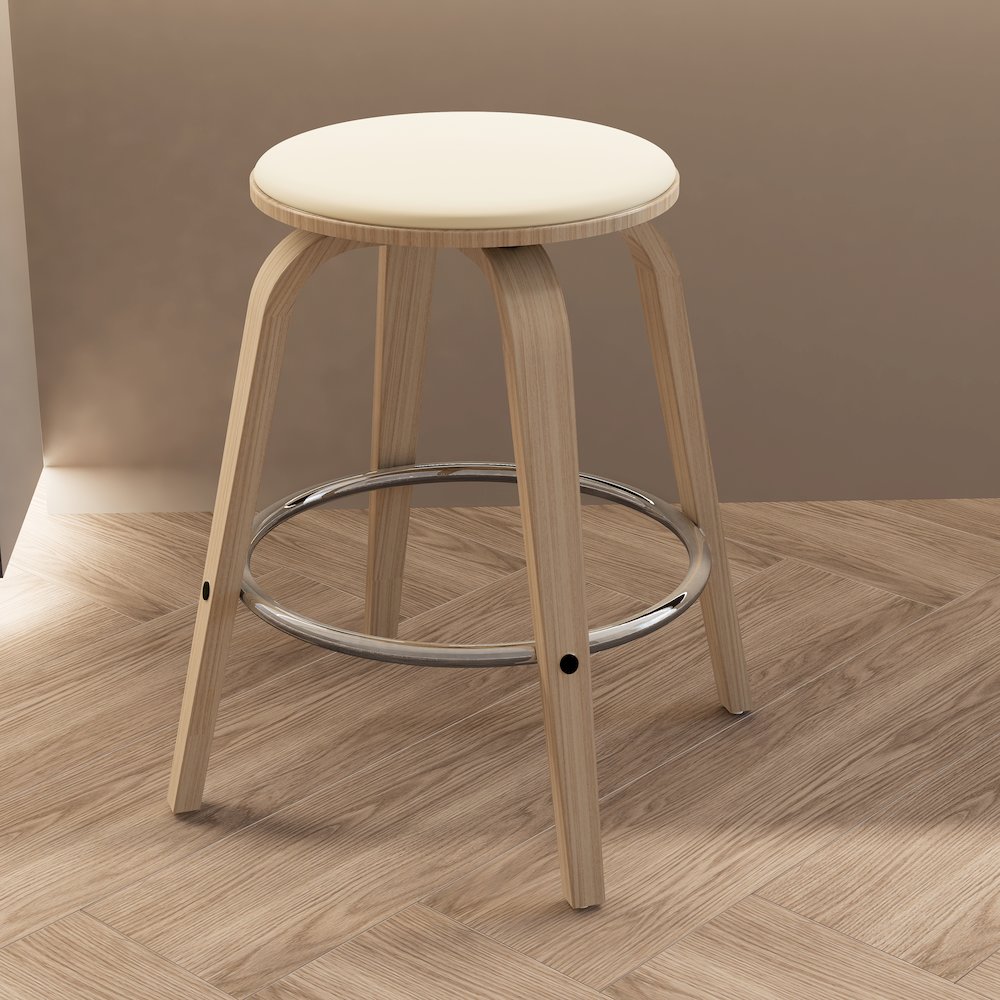 Wooden Counter Stool Pelya Collection Modern Style Washed Walnut color in Taupe. Picture 8