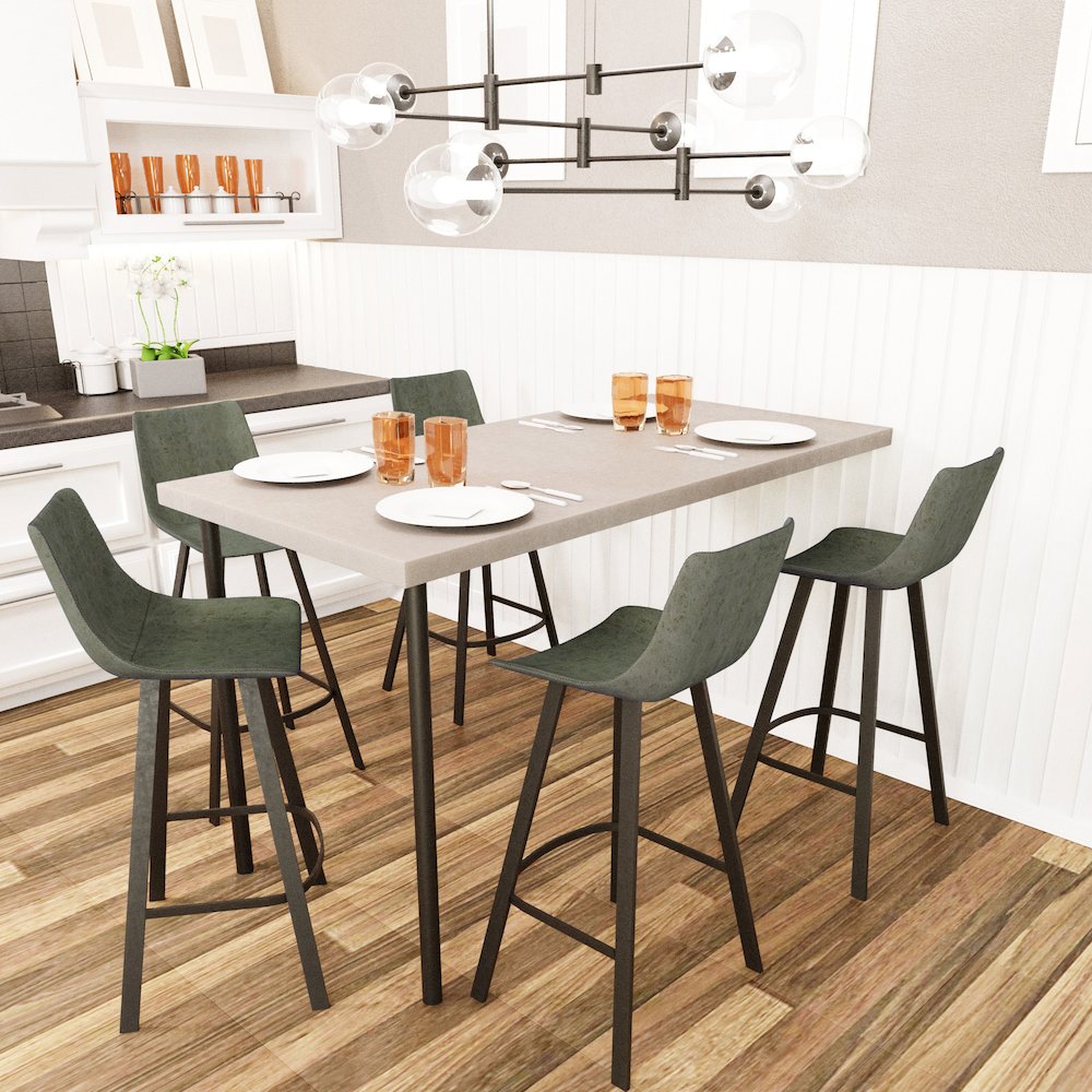 Elland Modern Upholstered Leather Bar Stool With Iron Legs & Footrest. Picture 2