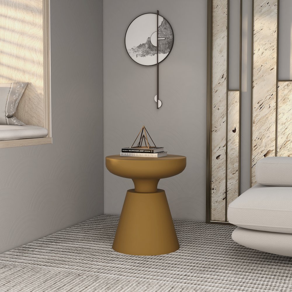 Isle Collection Fiberglass Outdoor Side Table in Brown. Picture 15
