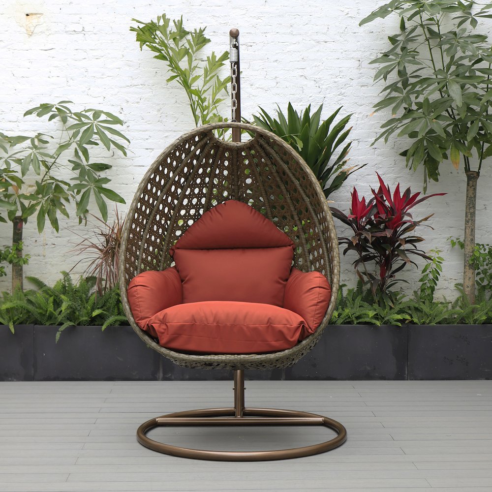 Beige Wicker Hanging Egg Swing Chair. Picture 6