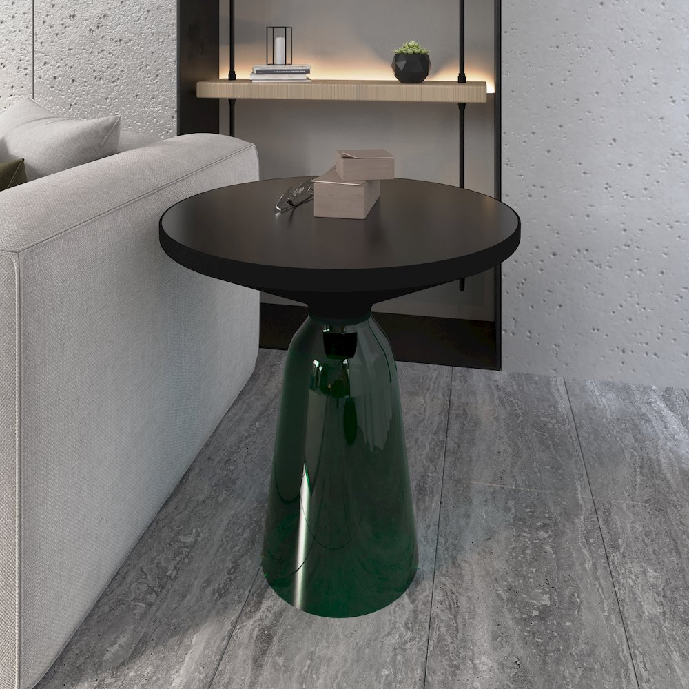 Tully Collection Glass side Table Green glass, Black Rim with Black Glass top. Picture 9