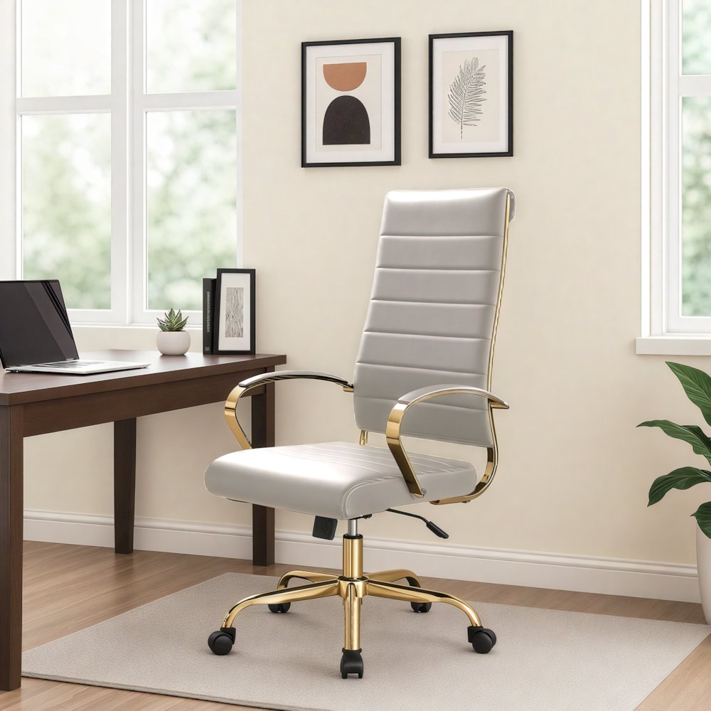 Benmar High-Back Leather Office Chair With Gold Frame. Picture 14