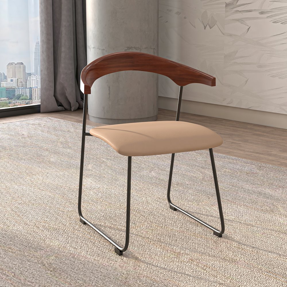 Lyra Collection Modern Chair in Dark Wood back and Taupe Seat. Picture 9