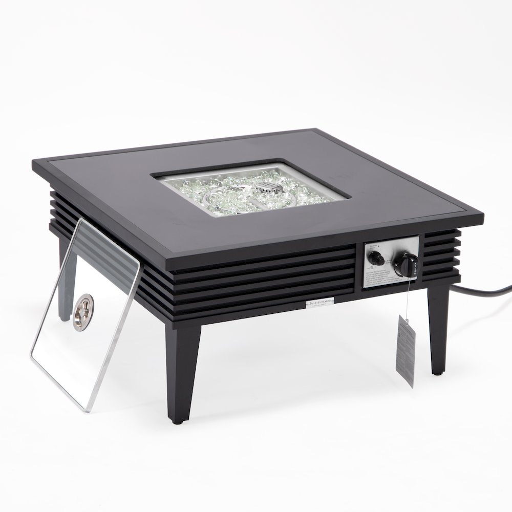 Walbrooke Patio Square Fire Pit and Tank Holder with Slats Design in Black. Picture 7