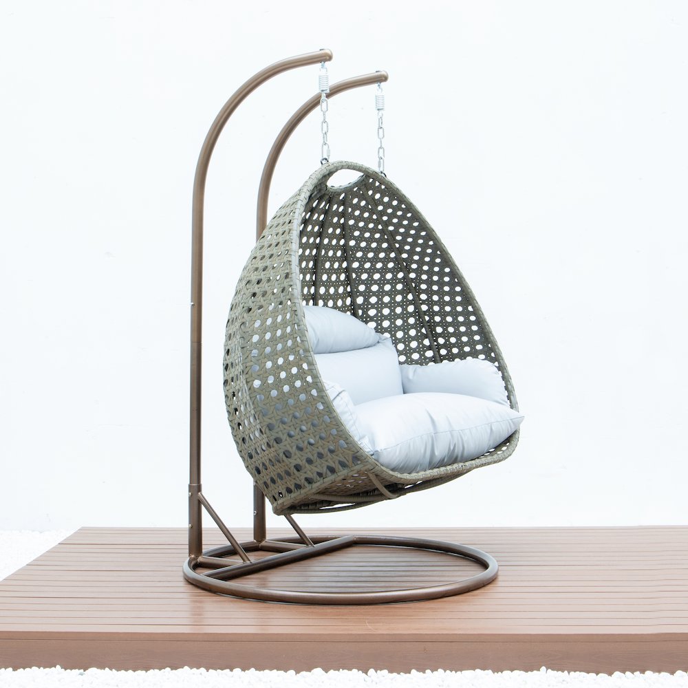 Beige Wicker Hanging 2 person Egg Swing Chair. Picture 5