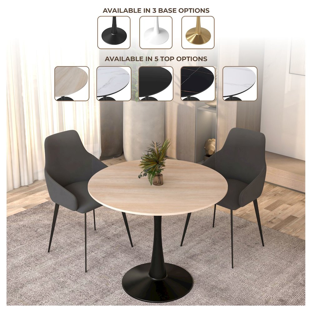 Bristol 31" Round Dining Table Black Base with Sintered Stone Natural Wood Top. Picture 5