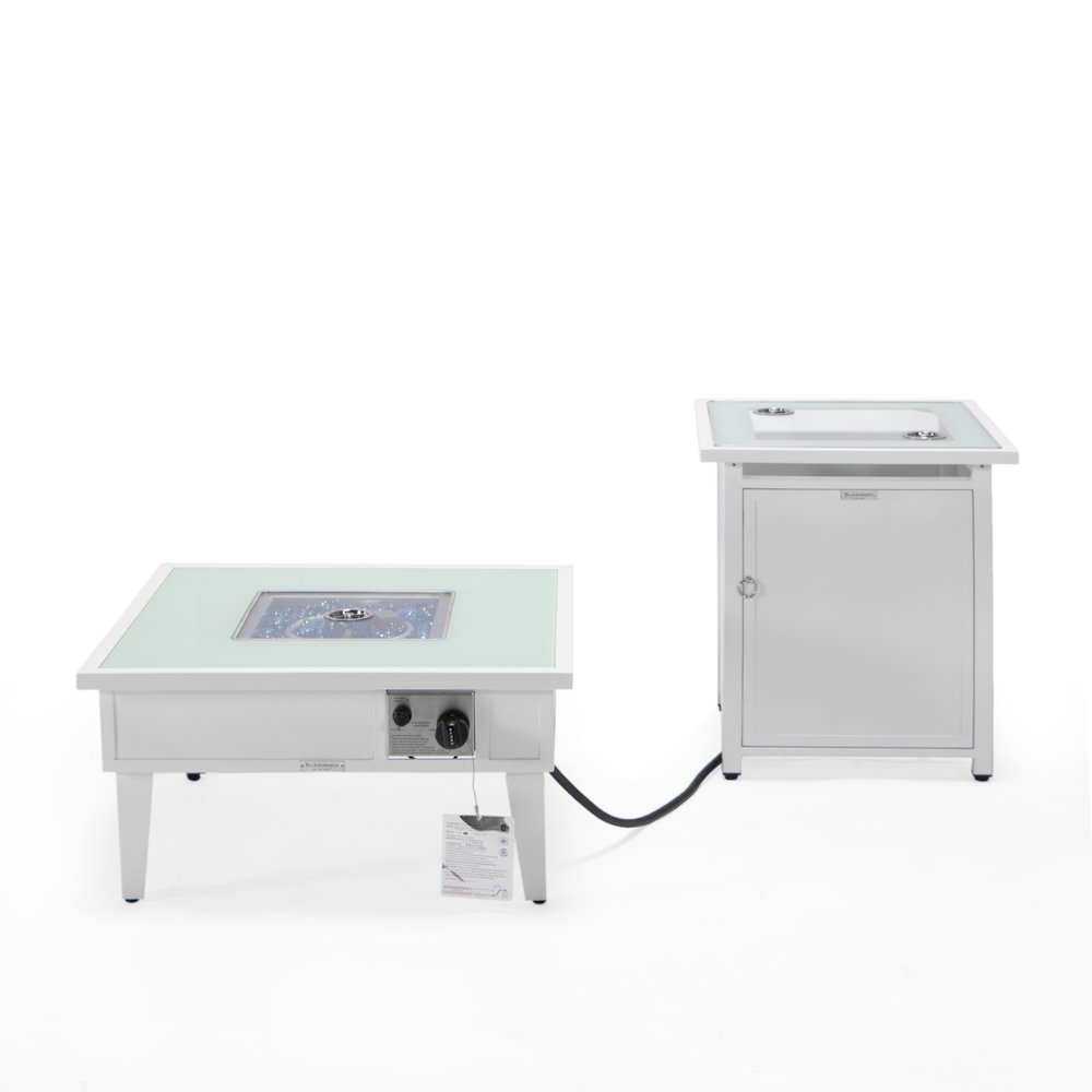 Walbrooke Patio Square Fire Pit and Tank Holder in White. Picture 2