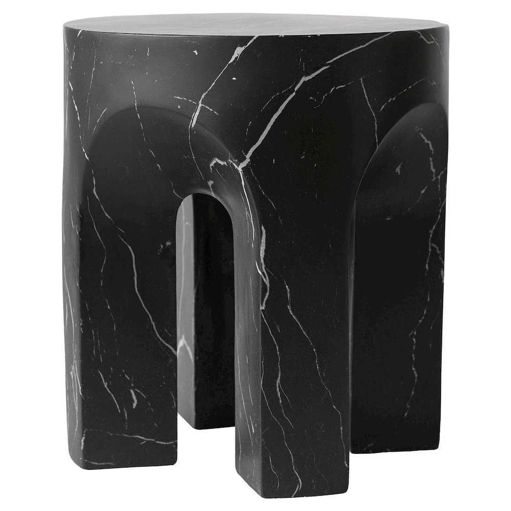 Crus Collection Fiberglass Outdoor Side Table Marbleized Black. Picture 1