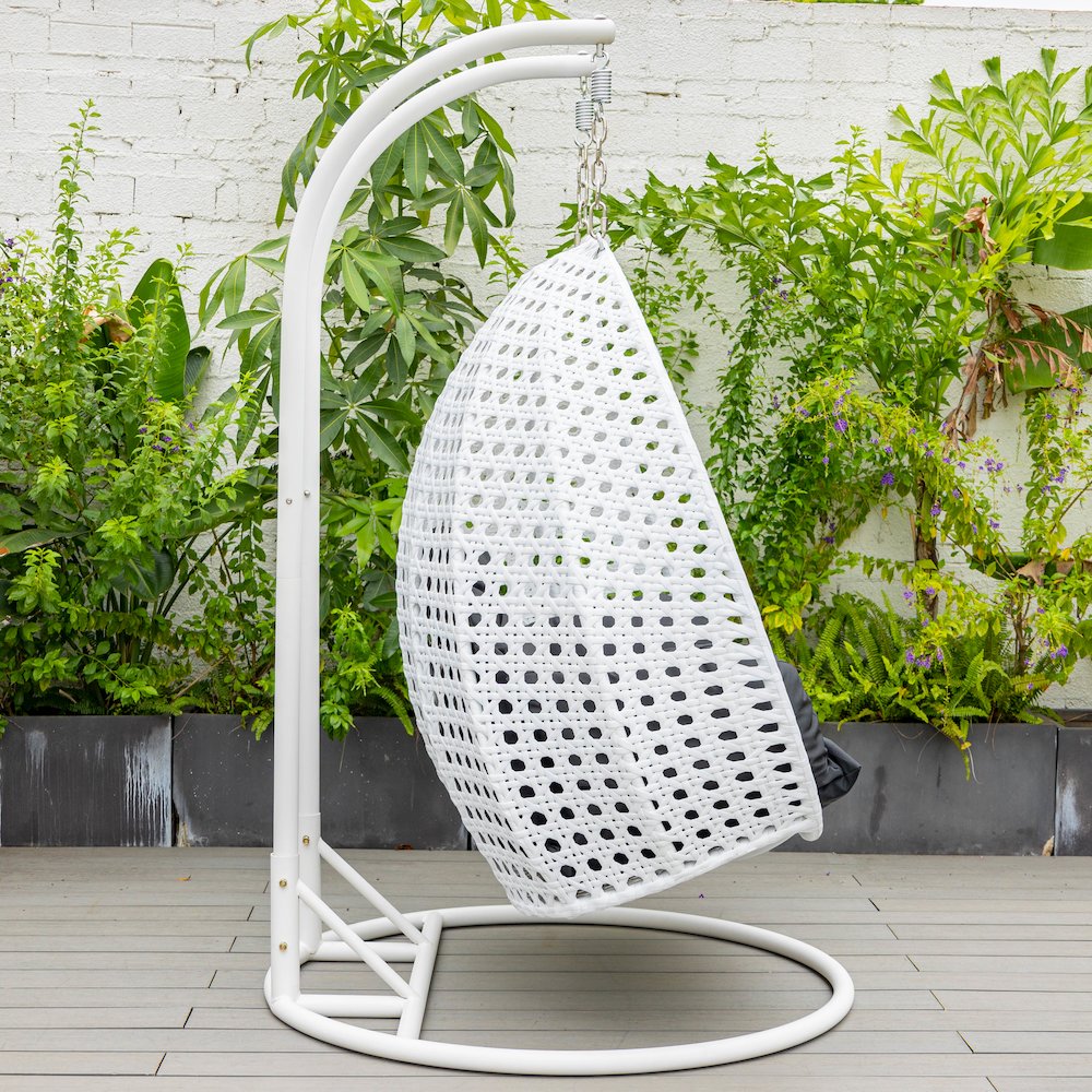 White Wicker Hanging 2 person Egg Swing Chair. Picture 4