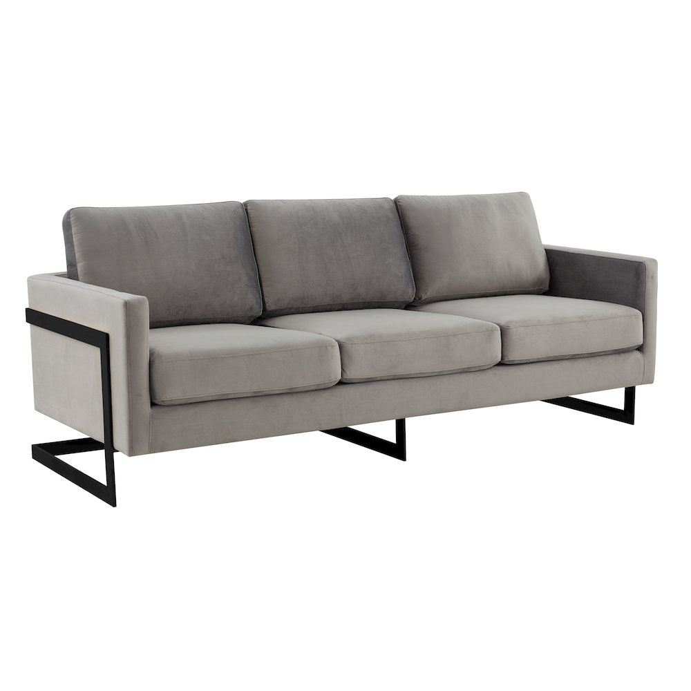 Lincoln Light Grey Velvet Sofa With Black Frame. Picture 6