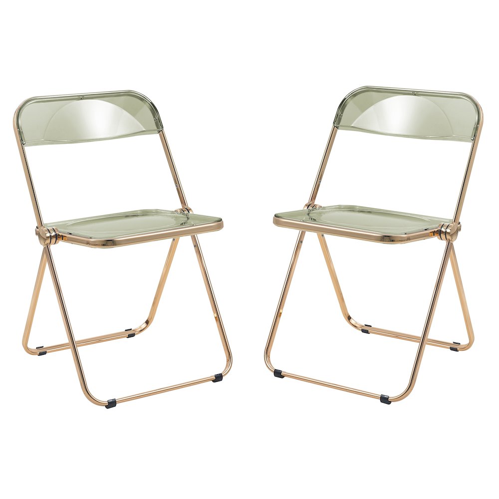 Lawrence Acrylic Folding Chair With Gold Metal Frame, Set of 2. Picture 7