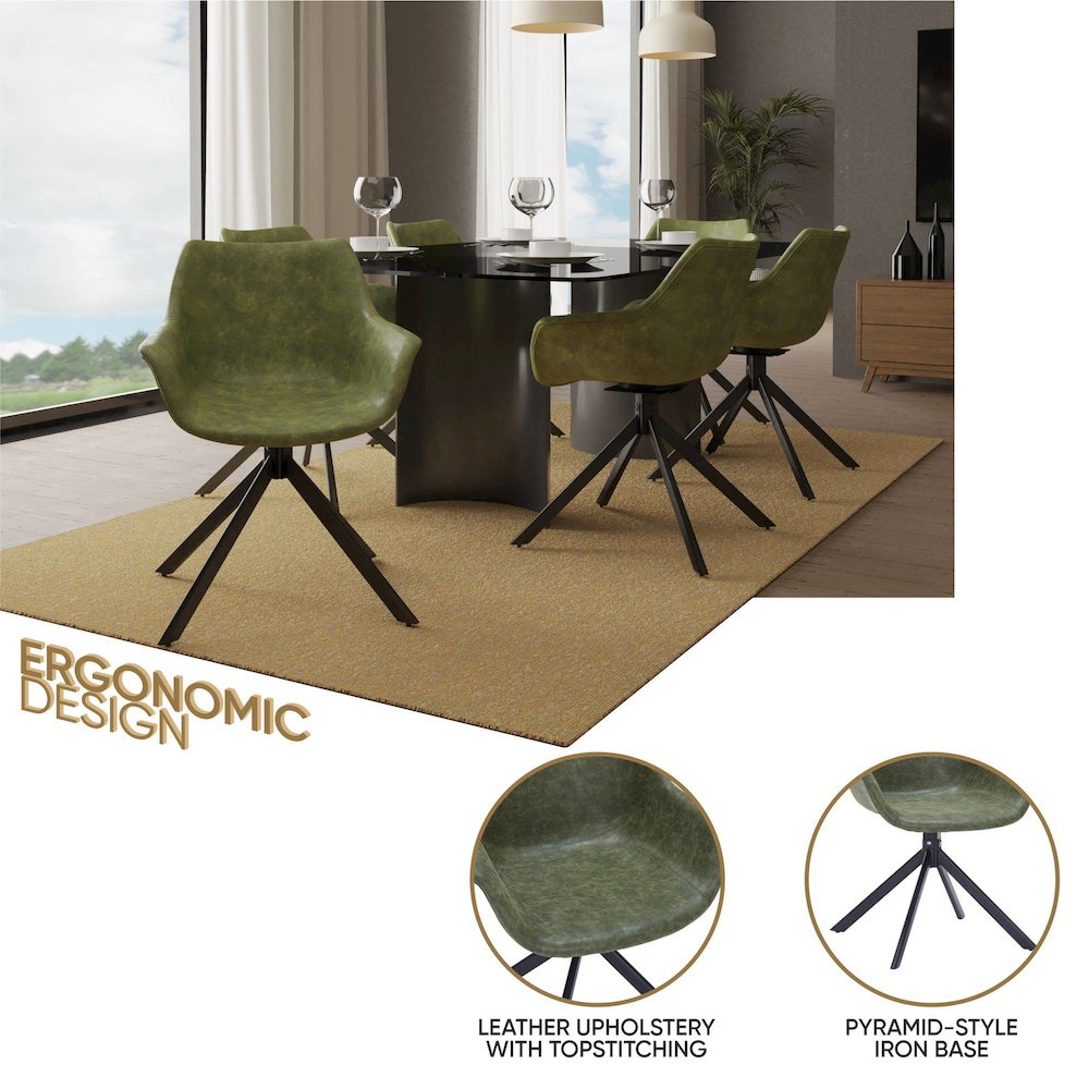 Markley Modern Leather Dining Swival Arm Chair in Green. Picture 5